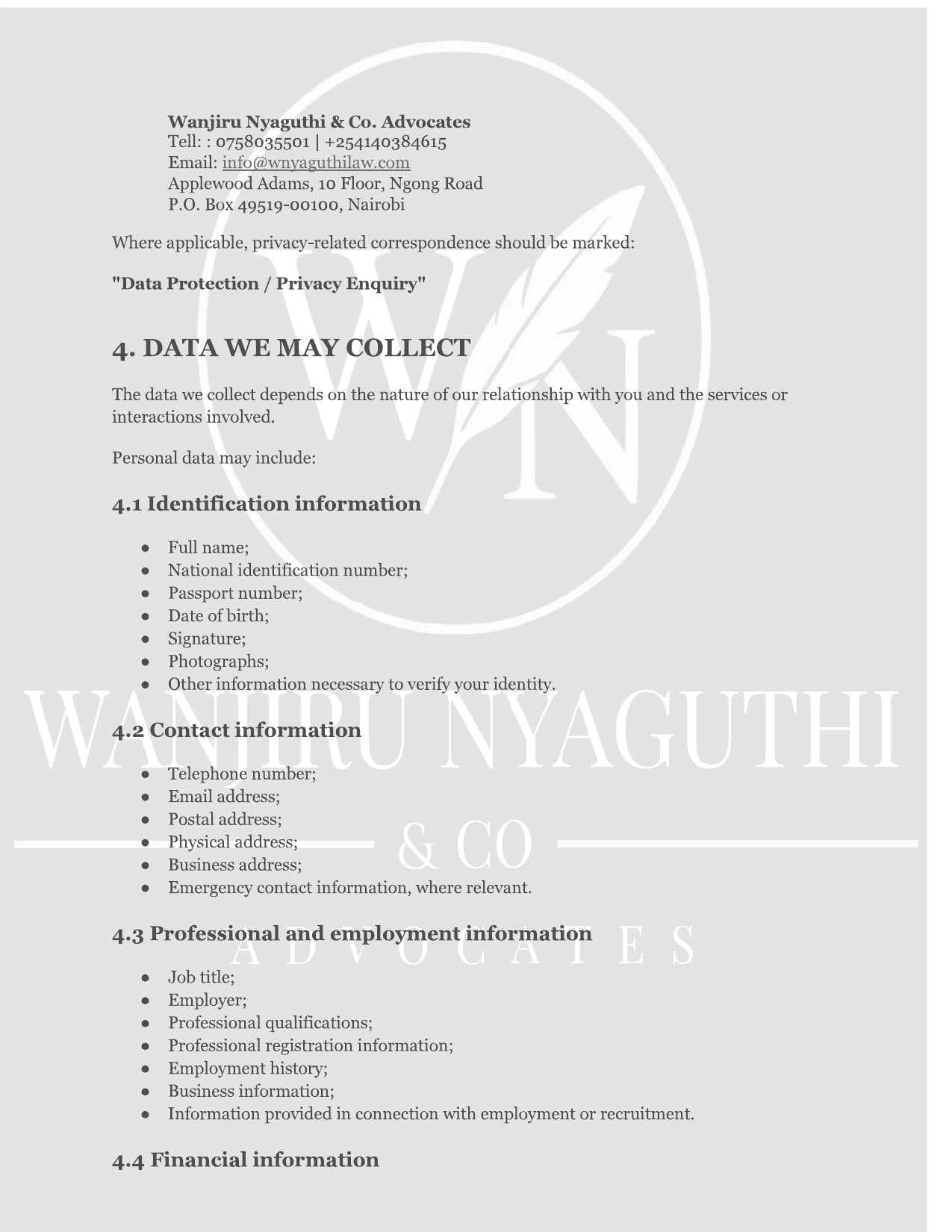 Wanjiru Nyaguthi & Company Advocates Privacy Policy - Page 2