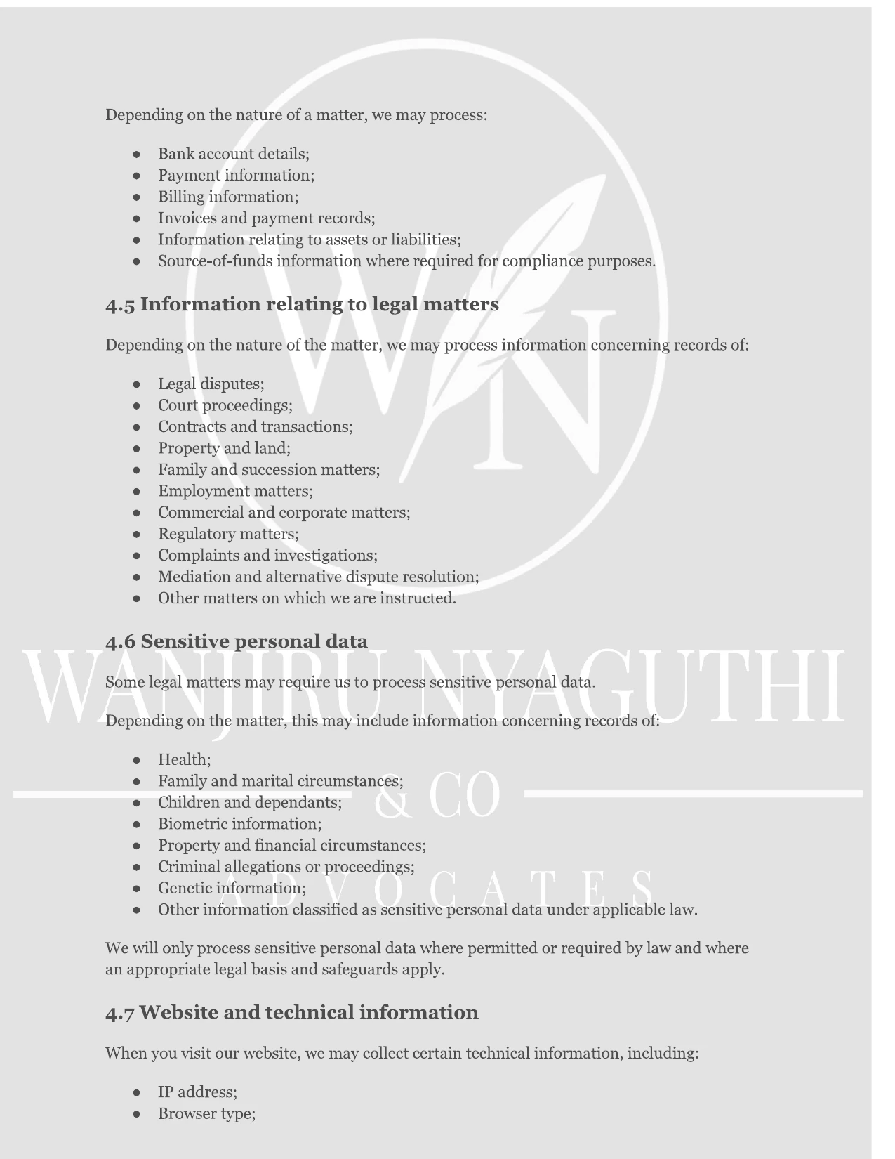 Wanjiru Nyaguthi & Company Advocates Privacy Policy - Page 3