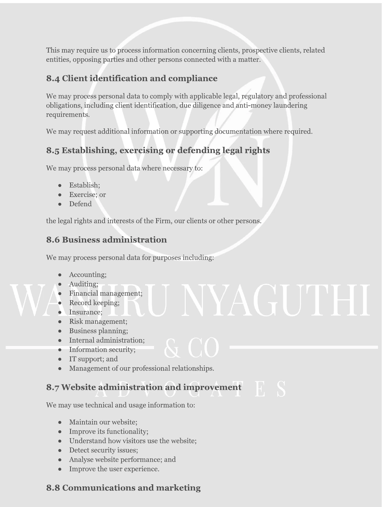 Wanjiru Nyaguthi & Company Advocates Privacy Policy - Page 7