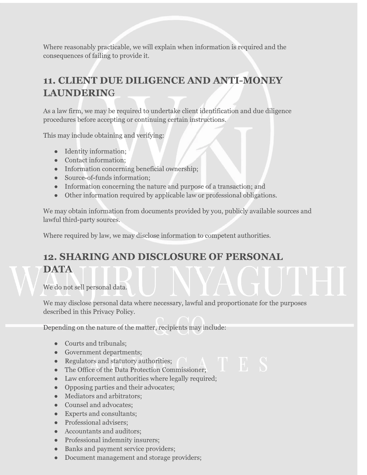 Wanjiru Nyaguthi & Company Advocates Privacy Policy - Page 9