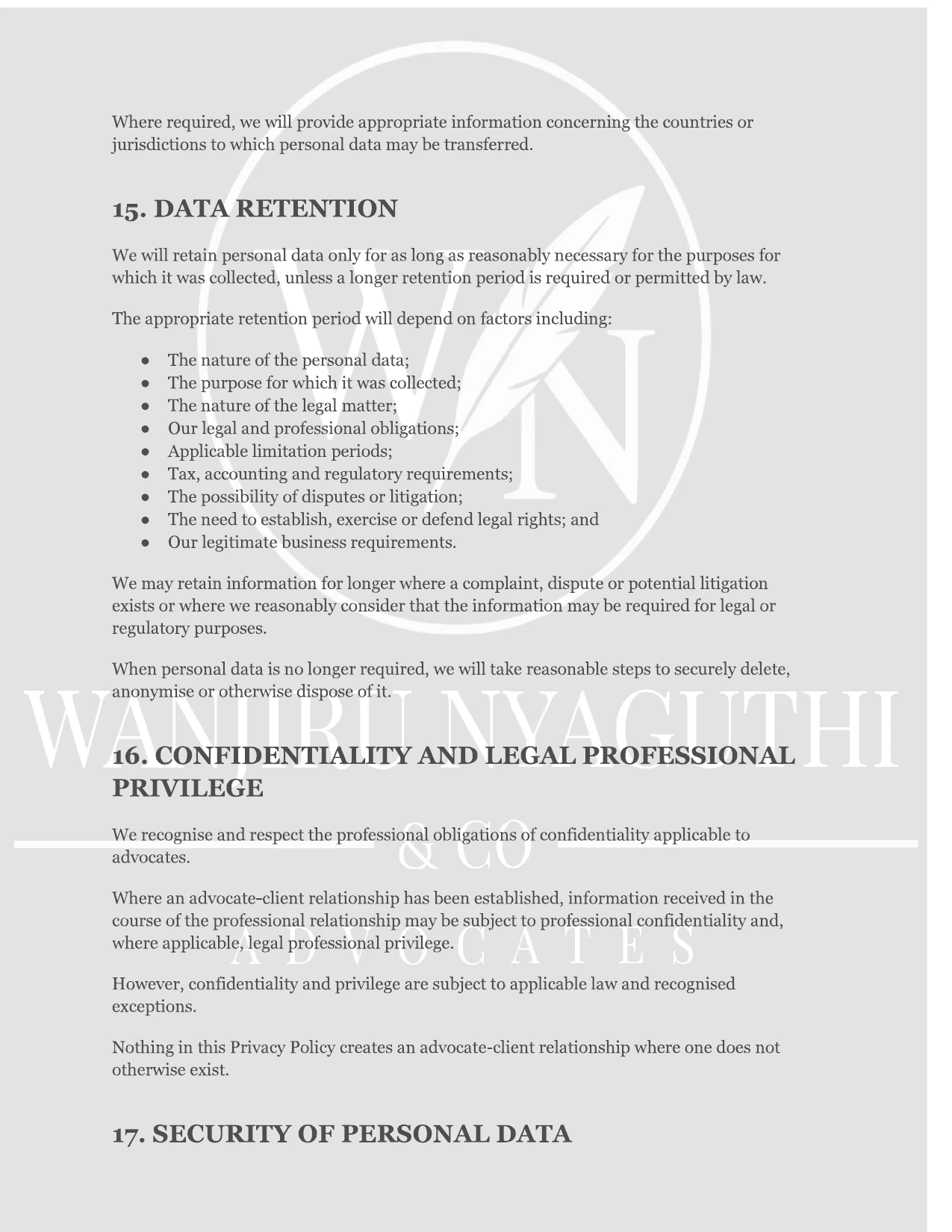 Wanjiru Nyaguthi & Company Advocates Privacy Policy - Page 11